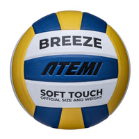 Мяч волейбольный Atemi BREEZE (N), синтетическая кожа Microfiber,син.-жёлт.-бел,18 п,клееный,65-67см