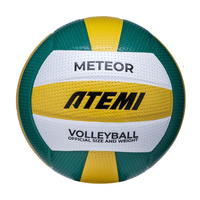 Мяч волейбольный Atemi METEOR (N), синтетическая кожа PVC, зел.-жёлт.-бел., 18 п, клееный, 65-67см