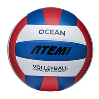 Мяч волейбольный Atemi OCEAN (N), синтетическая кожа PU, син-красн-бел, 18 п, клееный, окруж 65-67