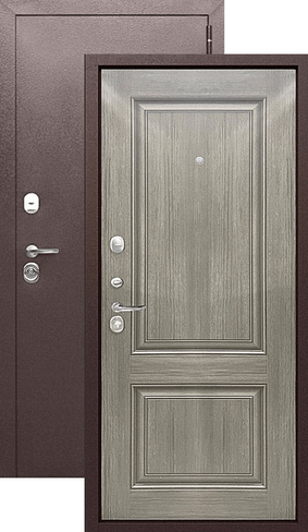 Двери входные 11 см ISOTERMA Серебро - Лиственница беж, Астана Милки черная лакобель Царга, Ривьера Айс Царга