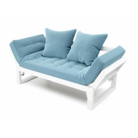 Садовый диван Soft Element Асмунд-С, синий-белый, деревянный, раскладной, подушки, рогожка, на террасу, веранду, для дач