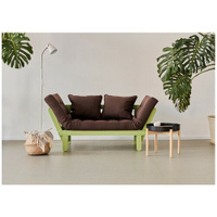 Садовый диван кушетка Soft Element Снорри-С, коричневый-зеленый, деревянный, раскладной, подушки, рогожка, на террасу, н