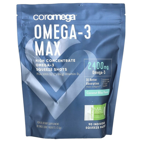 Биологически активная добавка Coromega Max High Concentrate Omega-3 Fish Oil Coconut Bliss