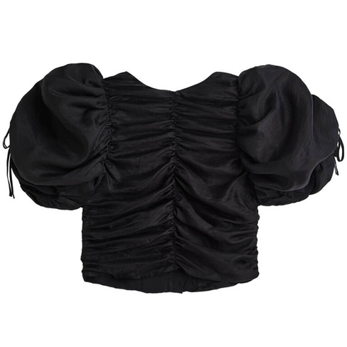 Блузка H&M Gathered Puff-sleeved, черный