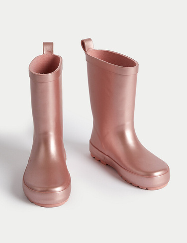 Детские резиновые сапоги металлического цвета (4 маленьких — 6 больших) Marks & Spencer, розовый