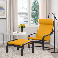 ПОЭНГ Кресло, черно-коричневый/Скифтебо желтый POÄNG IKEA