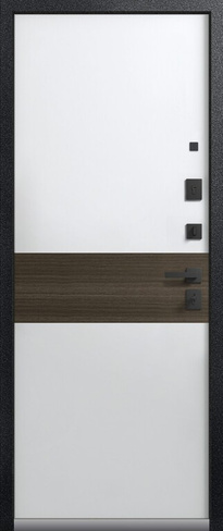 Входная дверь LUX-2 Черный муар + Серый камень + Миндаль рифленый / Кашемир белый + Миндаль рифленый