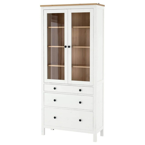 Шкаф витрина с 3 ящиками Хемнес (Hemnes)