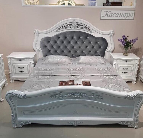 Спальня "Касандра" кровать 1,8 м, шкаф 4/6ти дверный, цвет белый/глянец/серебро
