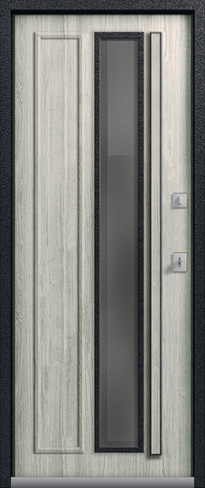 Входная дверь для дома Т-5 Premium Чёрный муар + Распил графит - Полярный дуб - Цвет стекла Grey