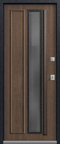 Входная дверь для дома Т-5 Premium Чёрный муар + Распил графит - Миндаль - Цвет стекла Grey