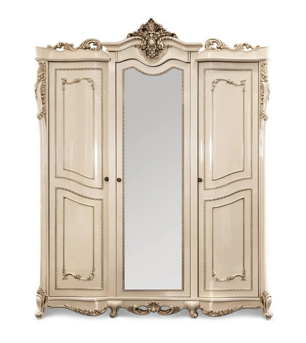 Шкаф 3-х створчатый с зеркалом Джоконда крем глянец