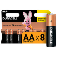 Батарейки КОМПЛЕКТ 8 шт., DURACELL Basic, AA (LR06, 15А), алкалиновые, пальчиковые, блистер, C0033441