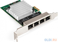 Сетевой адаптер ExeGate EXE-564 (PCI-E x1 v2.0, 4xRJ45, UTP 10/100/1000Mbps, Realtek Chipset RTL8111H+ASM1184e)
