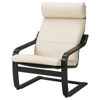 ПОЭНГ Кресло, черно-коричневый/Глянец кремовый POÄNG IKEA