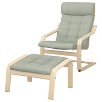 ПОЭНГ Кресло и подставка для ног, березовый шпон/Гуннаред светло-зеленый POÄNG IKEA