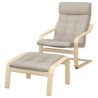 ПОЭНГ Кресло и подставка для ног, березовый шпон/Гуннаред бежевый POÄNG IKEA