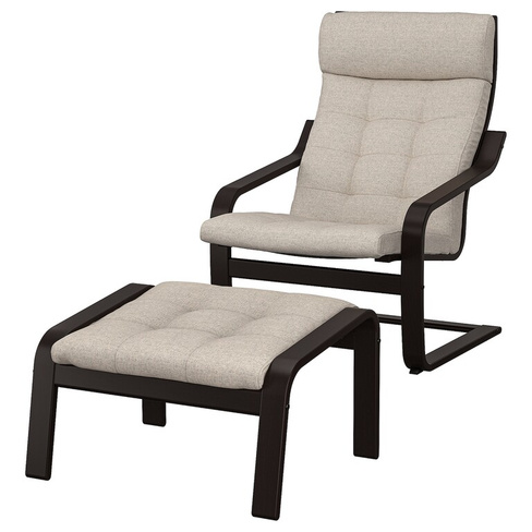 ПОЭНГ Кресло и подставка для ног, черно-коричневый/Гуннаред бежевый POÄNG IKEA