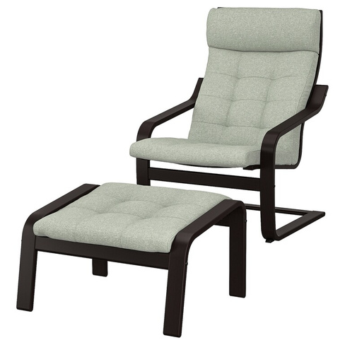ПОЭНГ Кресло и подставка для ног, черно-коричневый/Гуннаред светло-зеленый POÄNG IKEA