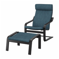 ПОЭНГ Кресло и подставка для ног, черно-коричневый/Хилларед темно-синий POÄNG IKEA