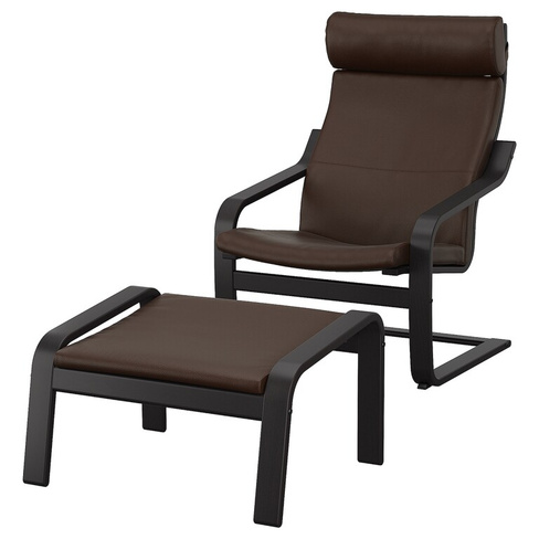 ПОЭНГ Кресло и подставка для ног, черно-коричневый/Глосе темно-коричневый POÄNG IKEA