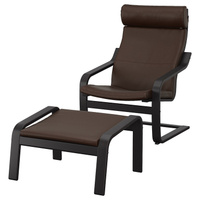 ПОЭНГ Кресло и подставка для ног, черно-коричневый/Глосе темно-коричневый POÄNG IKEA