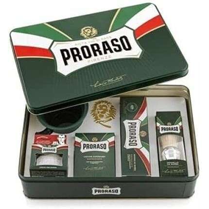 Классический набор для бритья для мужчин в металлической подарочной упаковке - зеленый - 5 предметов, Proraso
