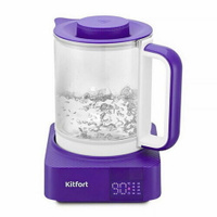 Чайник электрический КТ-6191, стекло, 1.3 л, 800 Вт, бело-фиолетовый Kitfort