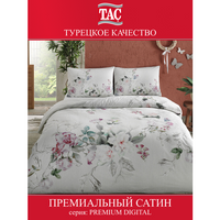 Постельное белье TAC "Lucina" Premium Digital евро комплект, сатин, пудра-ментол, цветы, Турция