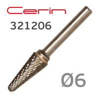 Фреза 6мм CERIN 321206 тип KEL-14 конус с закруглением, твердосплавная для фрезеровки 321206/6