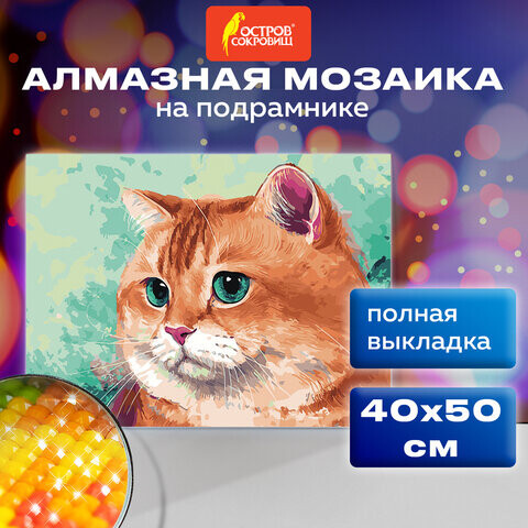 Картина стразами (алмазная мозаика) 40х50 см, ОСТРОВ СОКРОВИЩ "Кот", на подрамнике, 663873