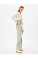 Брюки-карго Широкие брюки с нормальным поясом и детальным карманом Хлопок - Bianca Jeans Koton, зеленый