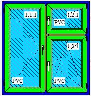 Окно ПВХ двустворчатое 1300x1400 форточка створки открываются 32 м