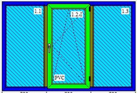 Окно ПВХ трехстворчатое 2100x1400 срединная комбинированая 32 мм