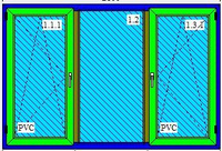 Окно ПВХ трехстворчатое 2100x1400 крайние открываются 32 мм