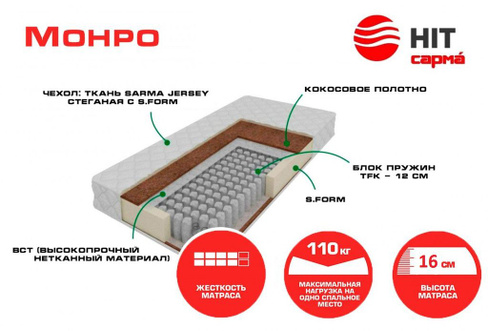 Матрас пружинный ортопедический Монро сарма