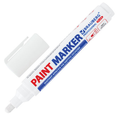 Маркер-краска лаковый paint marker 6 мм БЕЛЫЙ НИТРО-ОСНОВА BRAUBERG PROFESSIONAL PLUS EXTRA 151450