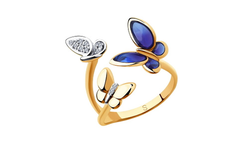 Кольцо золотое Sokolov «Бабочки» с бриллиантами и эмалью