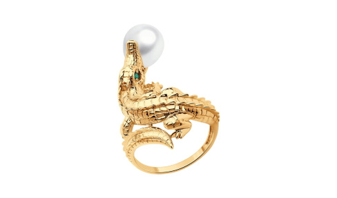 Кольцо золотое Sokolov «Крокодил» с агатами и жемчугом