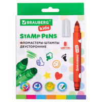 Фломастеры-штампы двусторонние FUNNY STAMPS 8 цветов BRAUBERG KIDS картонная коробка с европодвесом 152179